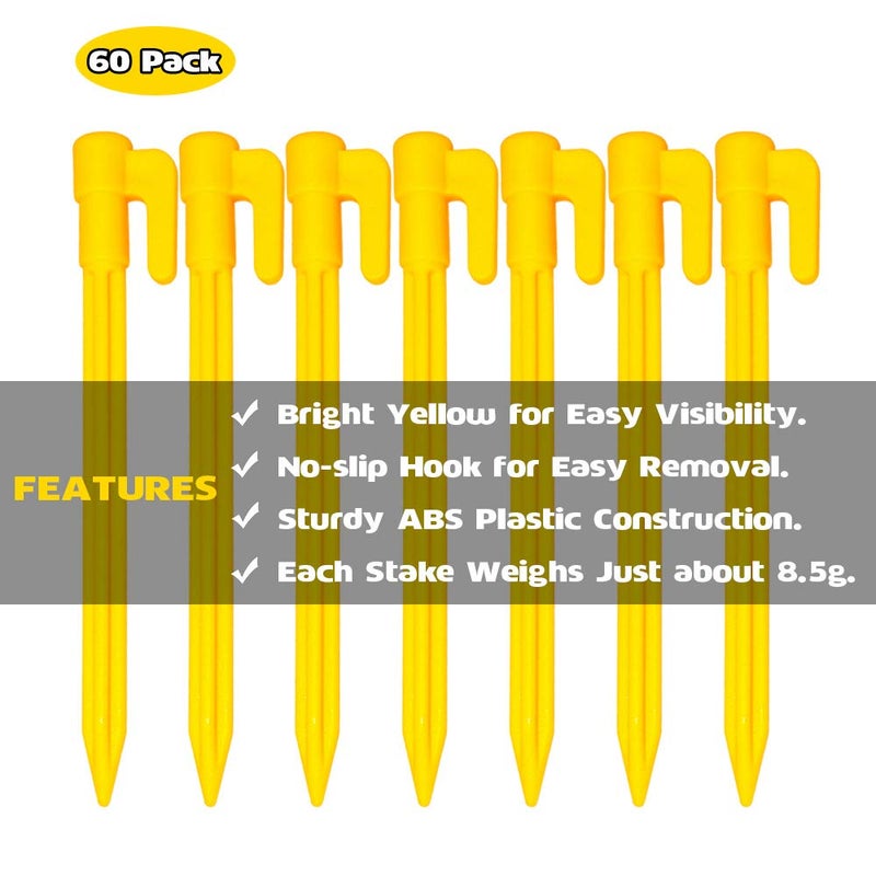 Hikemax 60 Pack Plastic Tent Pegs Garden Landscape Stakes 5.7 Inch for Anchoring Garden Netting, Camping Tents, Rain Tarps and Landscape Fabric Lawn Edging Yellow - Image 2